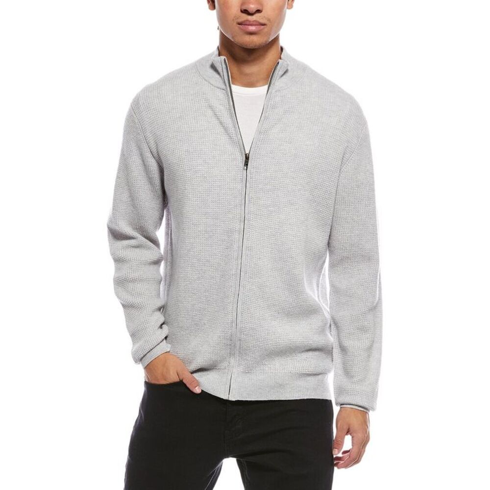 Brodie Cashmere Mens Moss Stitch Wool & Cashmere-Blend Bomber Jacket, Gray